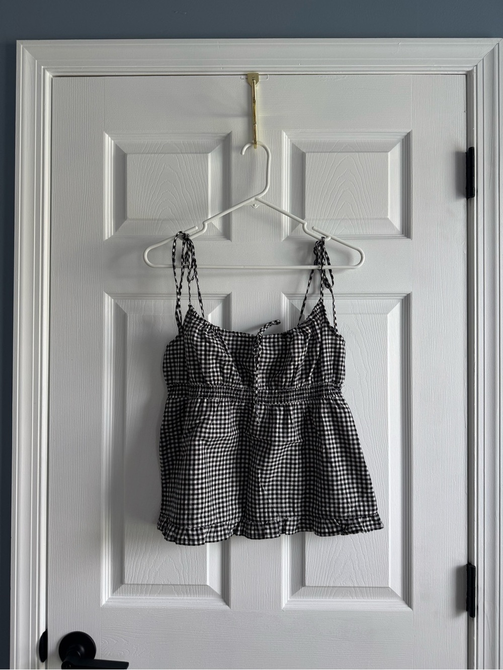 H&M Black & White Gingham Tie-Shoulder Women's Top